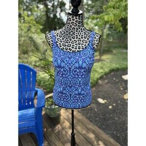 Lands' End Blue Mosaic Tile Tankini Tank Top Swim Suit Top Size 12